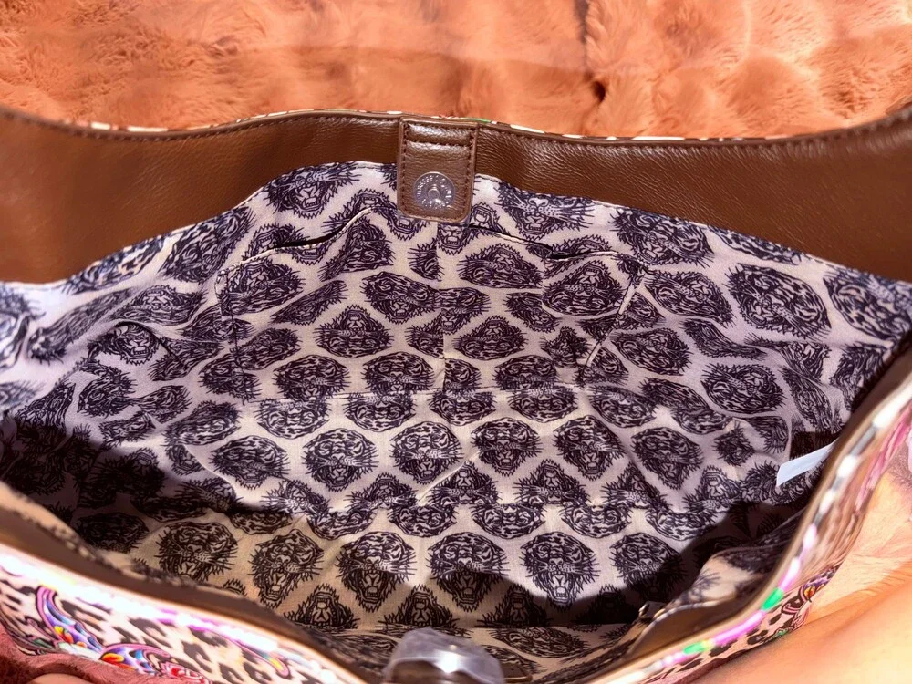 Ed Hardy Leopard Print Skull Tattoo Shoulder Bag Studded Y2K Purse NWT